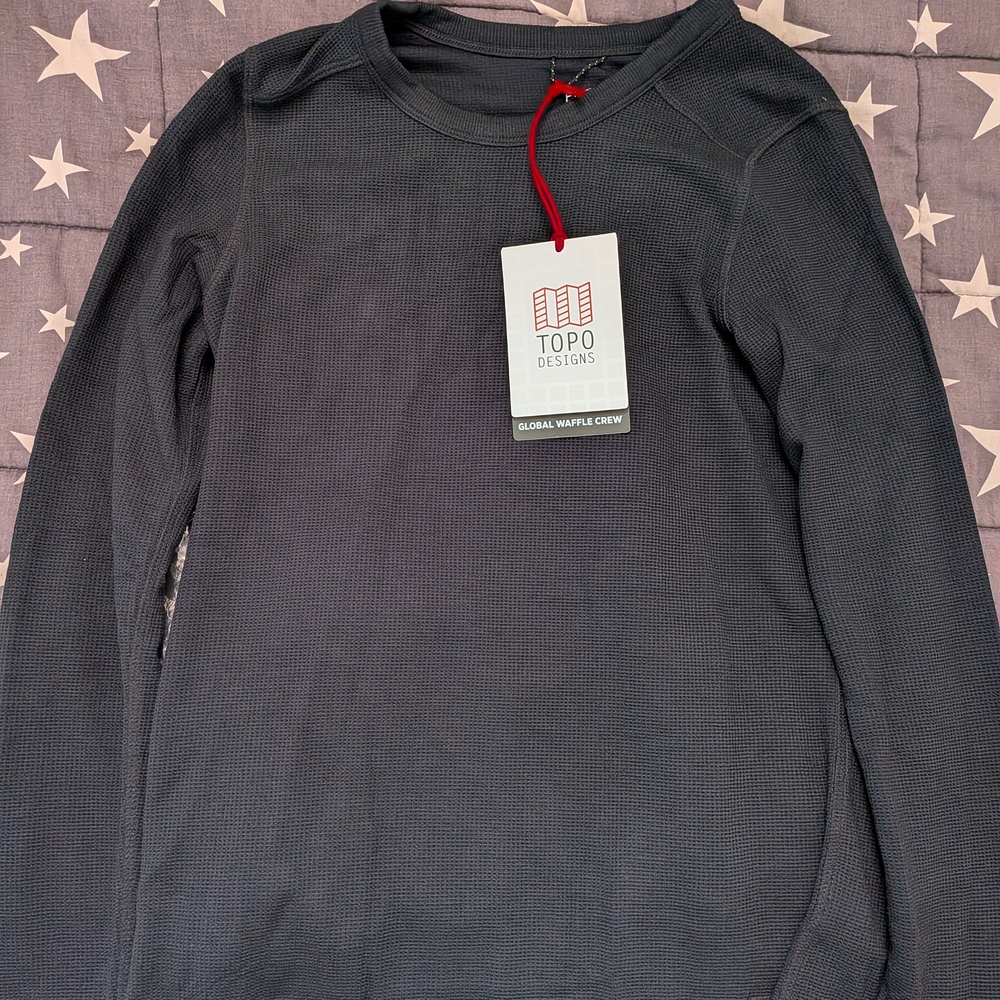 NWT Topo Designs Black Global Waffle Crew Thermal